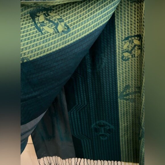 Pashmina Reversible Green & Teal Scarf With Fringe Edges - Picture 3 of 7